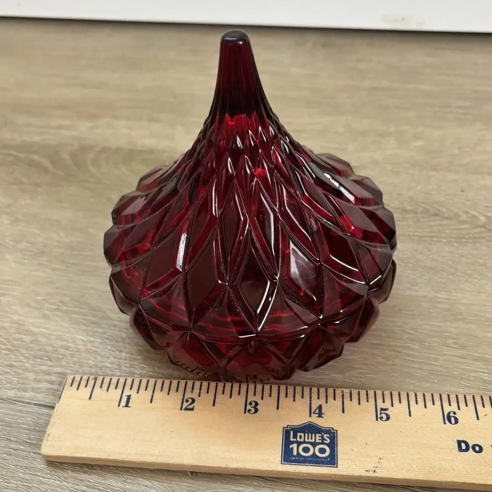 Hershey's Kisses Ruby Red Flash Pressed Glass Candy Dish w/ Lid Diamond Point